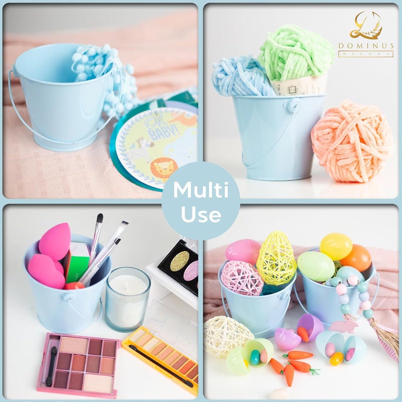 Dominus Decors Small Metal Buckets with Handles - Rust Resistant Leak-Proof Mini Tin Buckets for Classroom, Party Favors, Organization, Weddings, Gardening - Set of 6, Sky Blue - Image 4